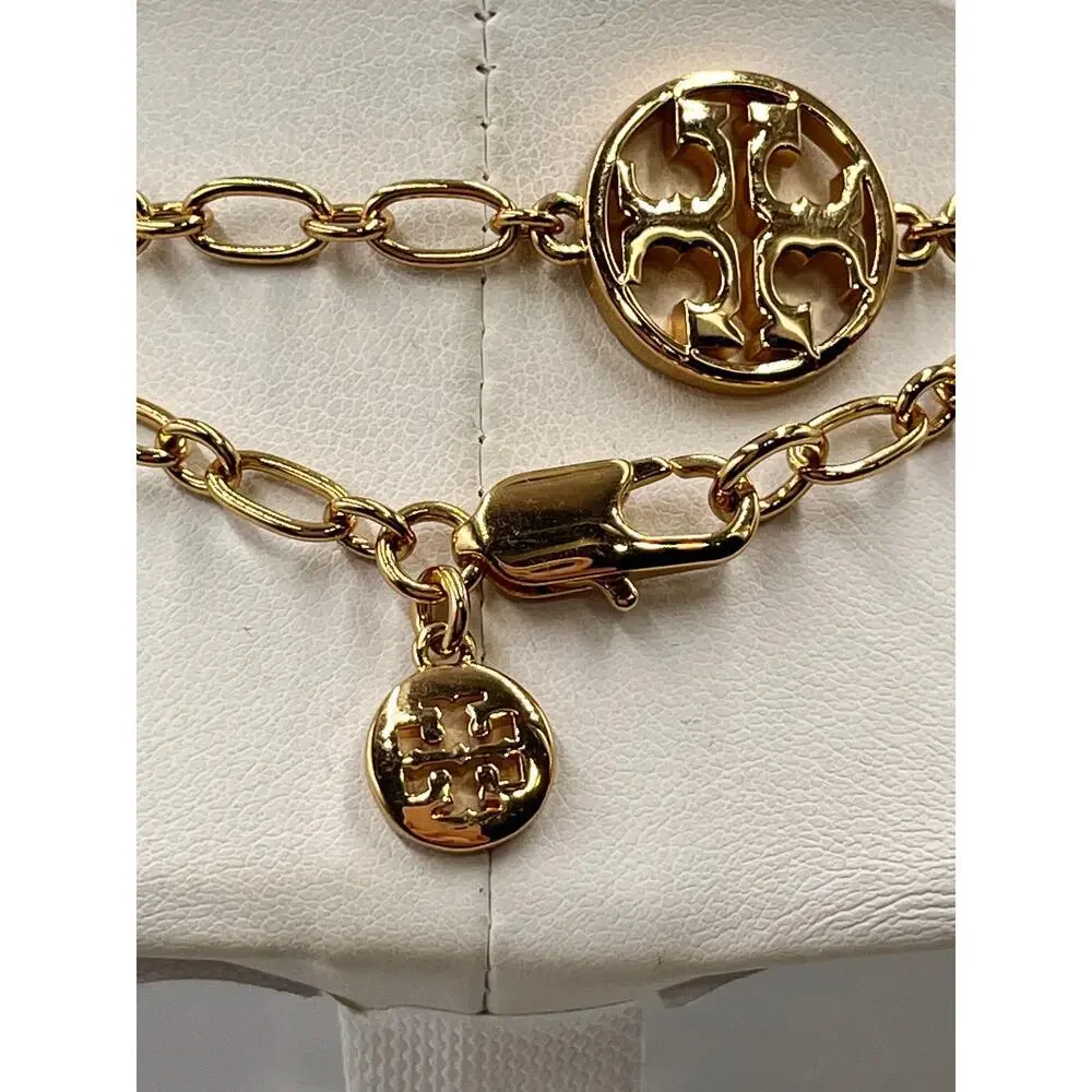 Tory Burch‎ Designer Evie Teal Resin Logo Station Gold Plated Necklace